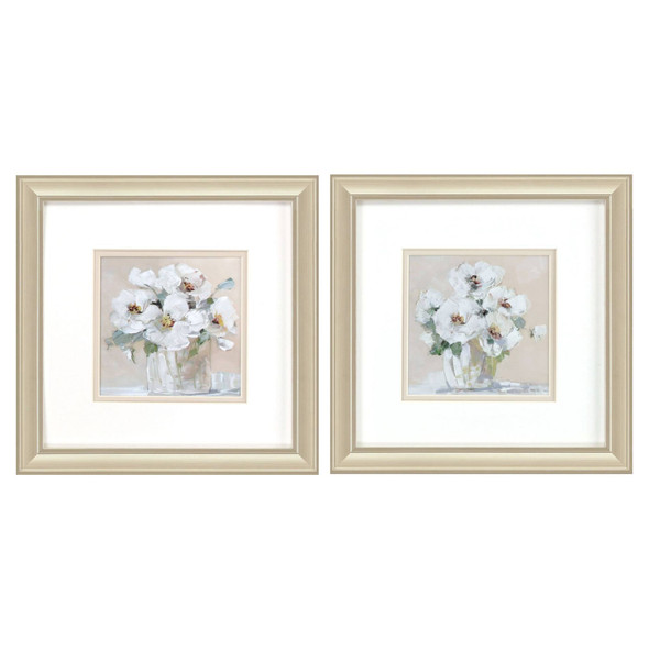 Set Of Two Soft Whites Gold Framed Wall Art