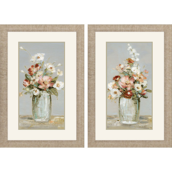 Set Of Two Country Arrangement Distressed Gold Framed Wall Art