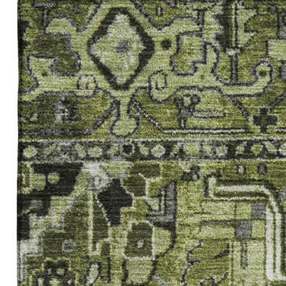 10' X 14' Olive Green Gray And Ivory Oriental Washable Area Rug With UV Protection