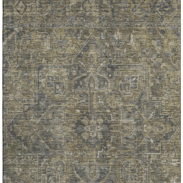 10' X 14' Chocolate And Gray Medallion Distressed Washable Area Rug With UV Protection