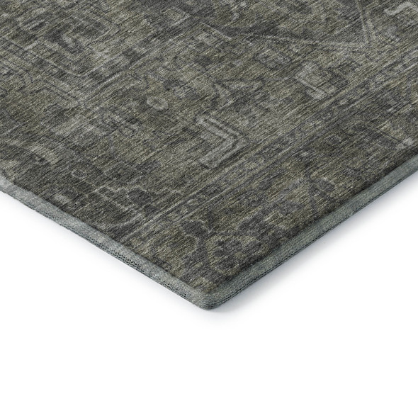 8' X 10' Coffee And Gray Medallion Distressed Washable Area Rug With UV Protection