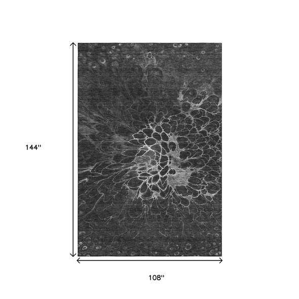 9' X 12' Charcoal And Silver Abstract Washable Area Rug With UV Protection