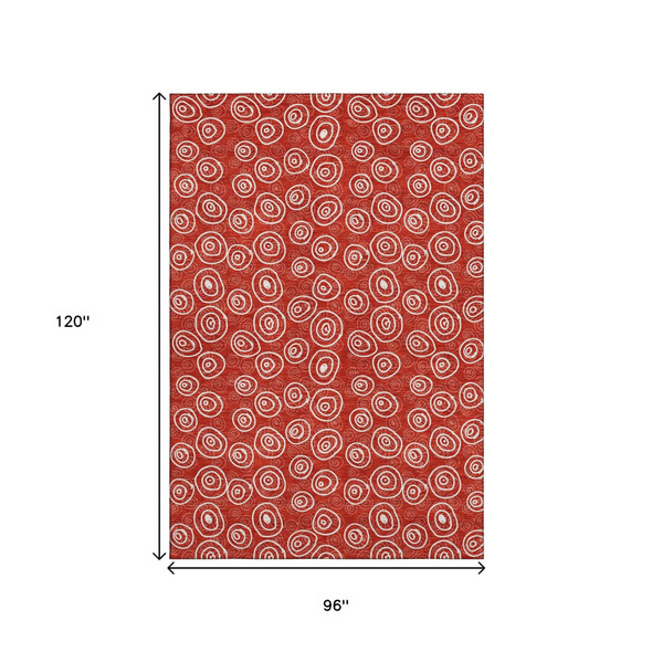 8' X 10' Red And Ivory Polka Dot Washable Area Rug With UV Protection
