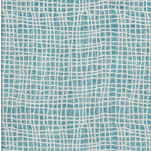 3' X 5' Teal And Ivory Striped Washable Area Rug With UV Protection