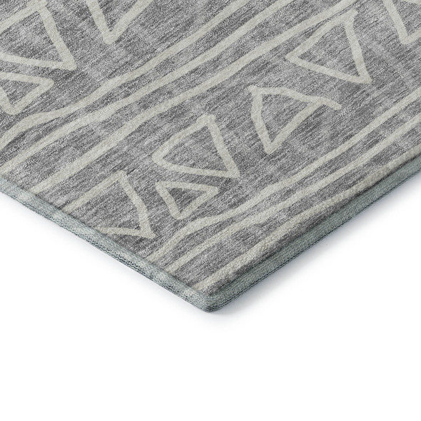5' X 8' Gray And Silver Geometric Washable Area Rug With UV Protection