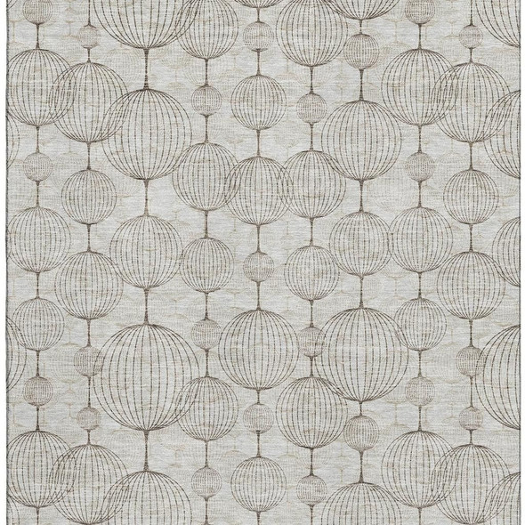 5' X 8' Beige And Brown Geometric Washable Area Rug With UV Protection