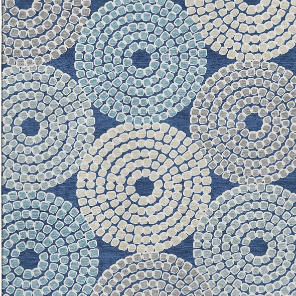 8' X 10' Navy Blue Gray And Beige Geometric Washable Area Rug With UV Protection