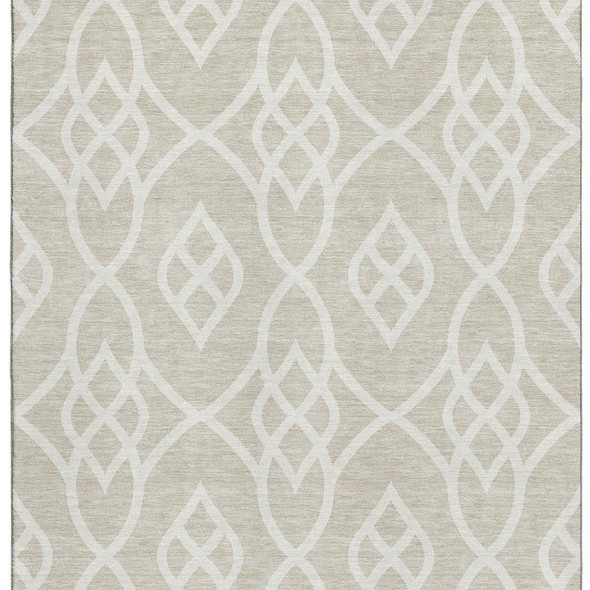 5' X 8' Beige And Ivory Trellis Washable Area Rug With UV Protection
