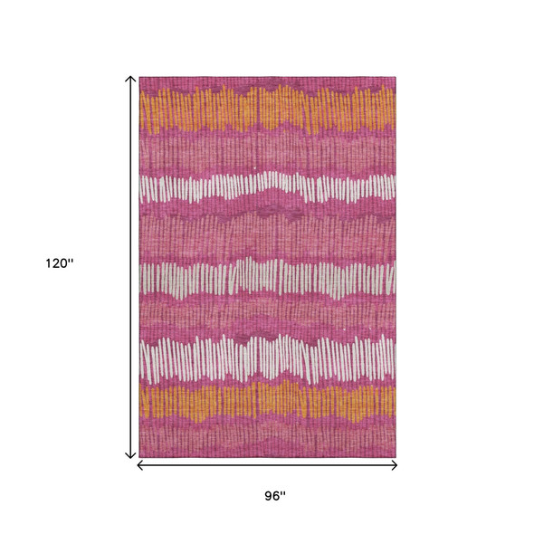 8' X 10' Blush Orange And Ivory Striped Washable Area Rug With UV Protection