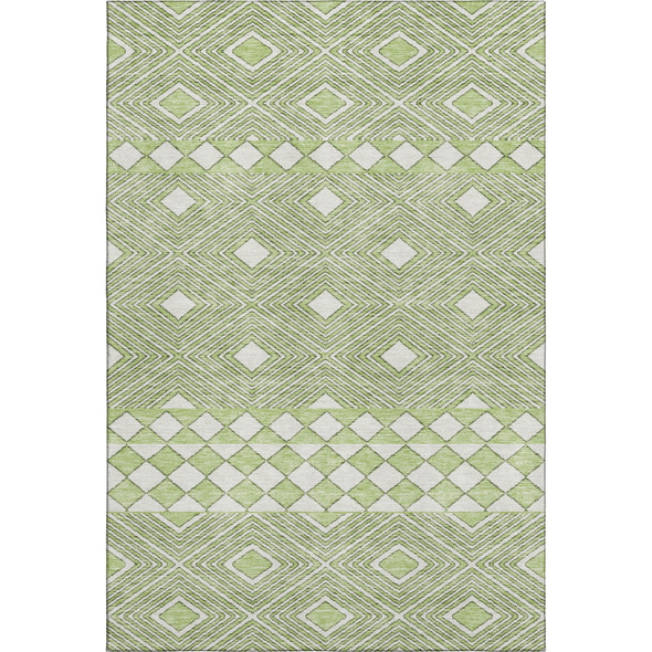 9' X 12' Artichoke Green And Ivory Geometric Washable Area Rug With UV Protection