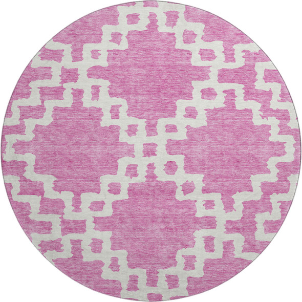 8' Blush And Ivory Abstract Geometric Washable Round Rug With UV Protection