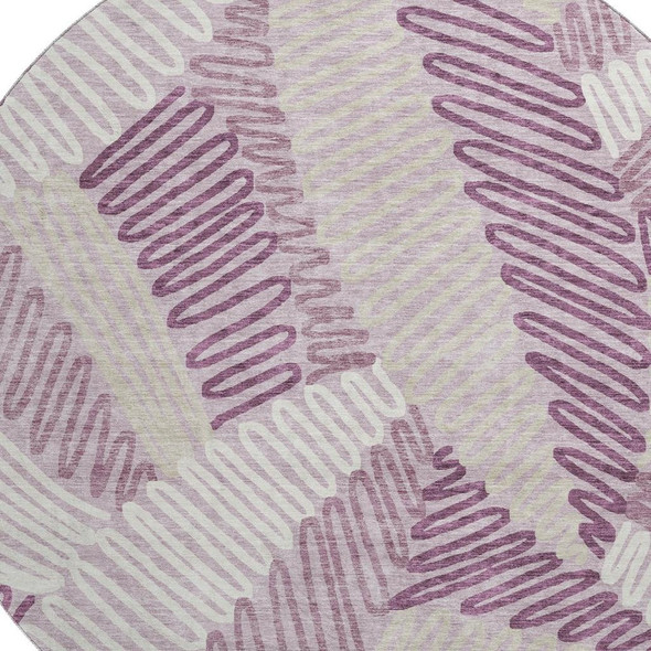 8' Lavender Ivory And Beige Floral Washable Round Rug With UV Protection