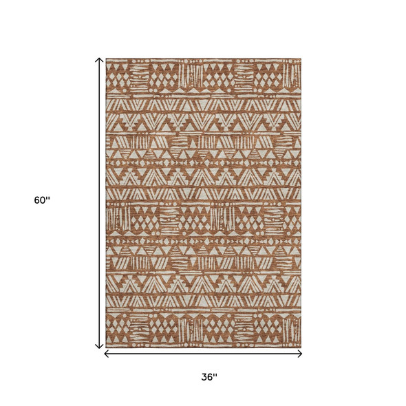 3' X 5' Terra Cotta And Beige Southwestern Washable Area Rug With UV Protection