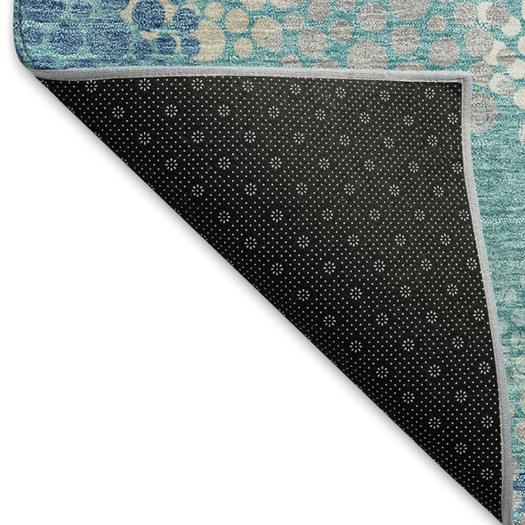 9' X 12' Teal Ivory And Beige Polka Dot Washable Area Rug With UV Protection