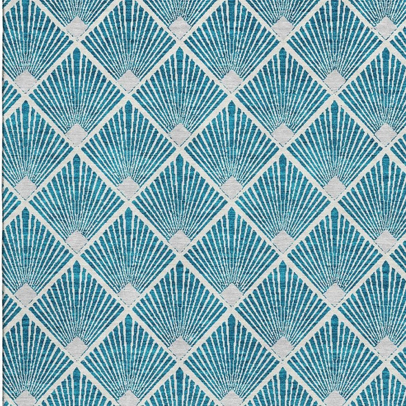 8' X 10' Teal And Ivory Abstract Geometric Washable Area Rug With UV Protection