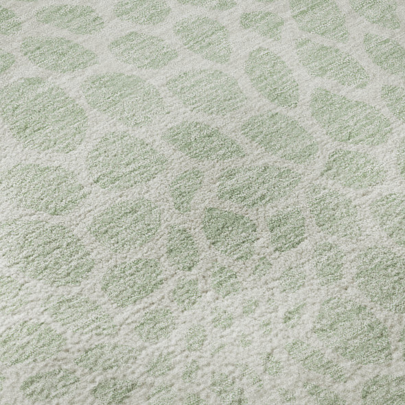 8' Mint Green And Ivory Geometric Washable Round Rug With UV Protection