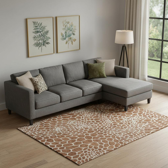 8' X 10' Rust And Ivory Geometric Washable Area Rug With UV Protection