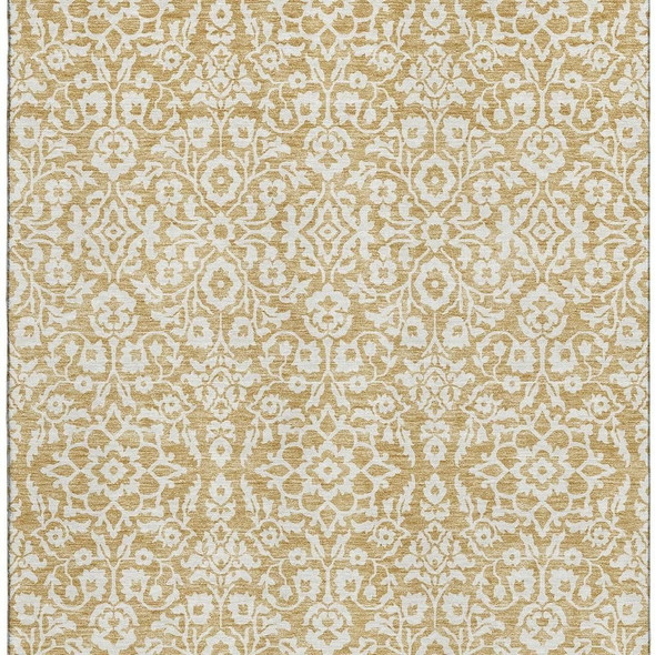 3' X 5' Gold And Ivory Damask Washable Area Rug With UV Protection