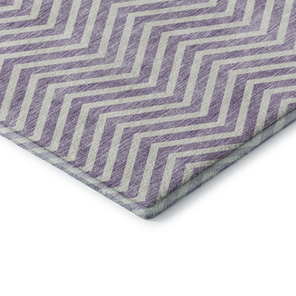 8' Lilac And Ivory Chevron Washable Round Rug With UV Protection