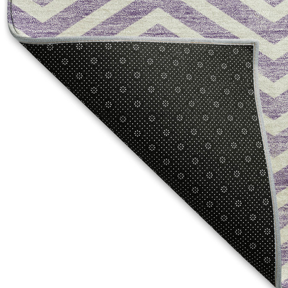 9' X 12' Lilac And Ivory Chevron Washable Area Rug With UV Protection