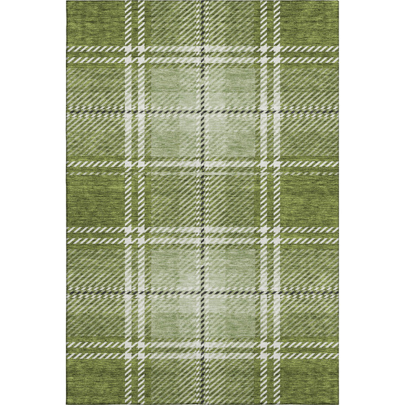 8' X 10' Green And Ivory Plaid Washable Area Rug With UV Protection