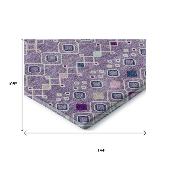 9' X 12' Lavender Ivory And Blue Southwestern Washable Area Rug With UV Protection