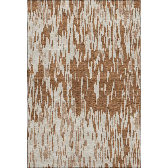 5' X 8' Rust And Ivory Abstract Washable Area Rug With UV Protection