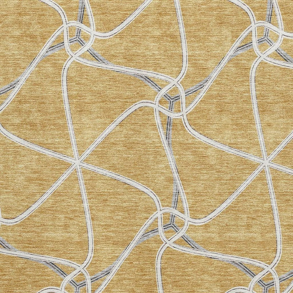 3' X 5' Gold Ivory And Gray Geometric Washable Area Rug With UV Protection