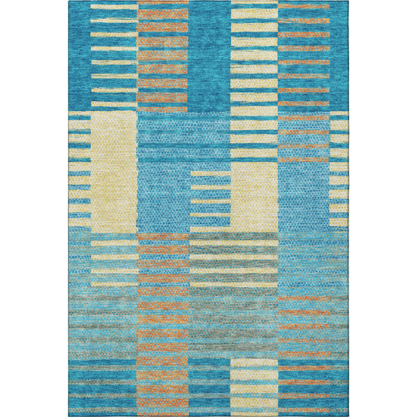 3' X 5' Teal Orange And Gold Striped Washable Area Rug With UV Protection