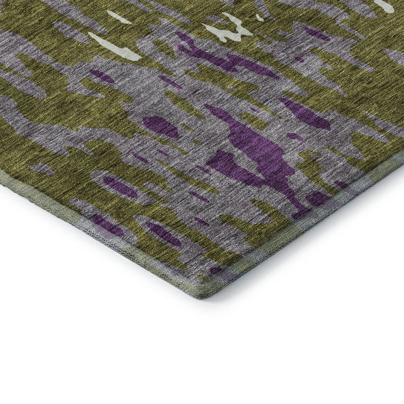 10' X 14' Olive Green Purple And Ivory Abstract Washable Area Rug With UV Protection