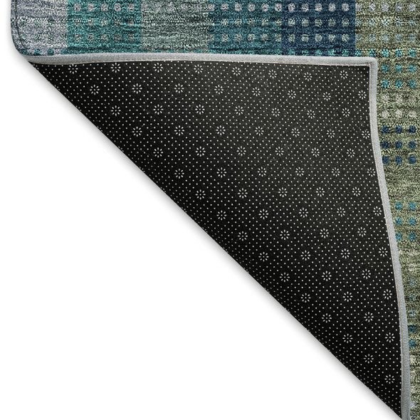 8' X 10' Teal Olive Green And Taupe Plaid Washable Area Rug With UV Protection