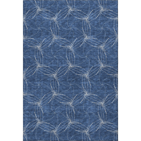 10' X 14' Navy Blue And Ivory Geometric Washable Area Rug With UV Protection