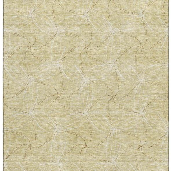 5' X 8' Wheat And Ivory Geometric Washable Area Rug With UV Protection