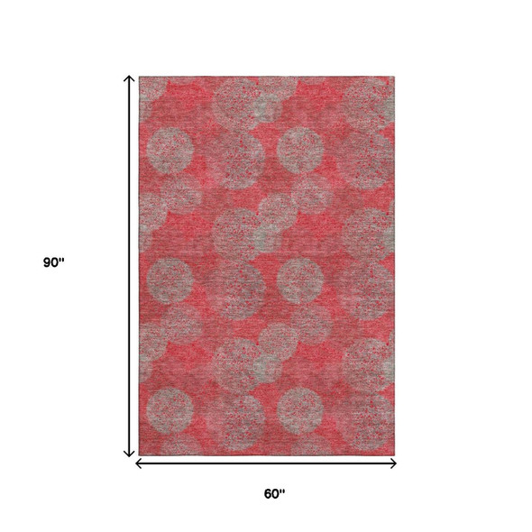 5' X 8' Red Gray And Silver Abstract Washable Area Rug With UV Protection