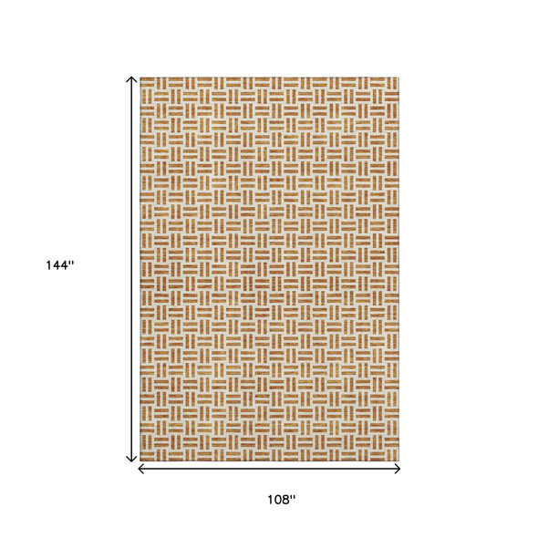 9' X 12' Copper And Ivory Geometric Washable Area Rug With UV Protection