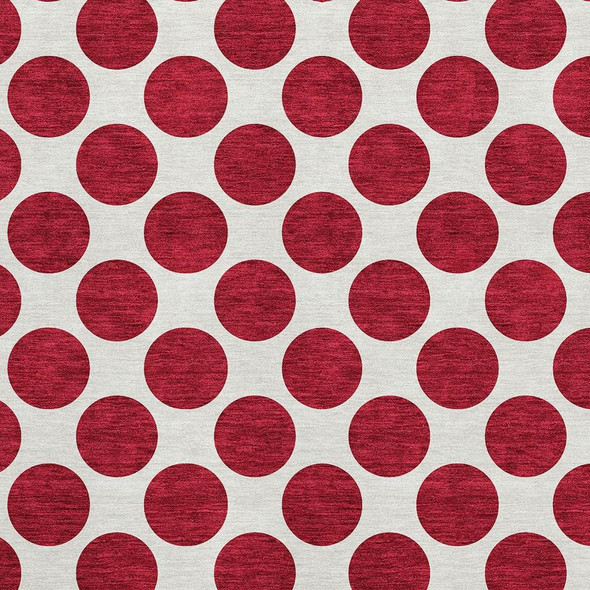 8' X 10' Red And Ivory Polka Dot Washable Area Rug With UV Protection