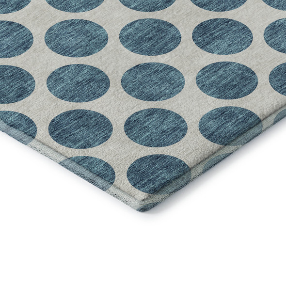 9' X 12' Teal And Ivory Polka Dot Washable Area Rug With UV Protection