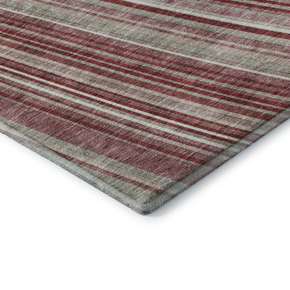8' X 10' Burgundy Gray And Ivory Striped Washable Area Rug With UV Protection