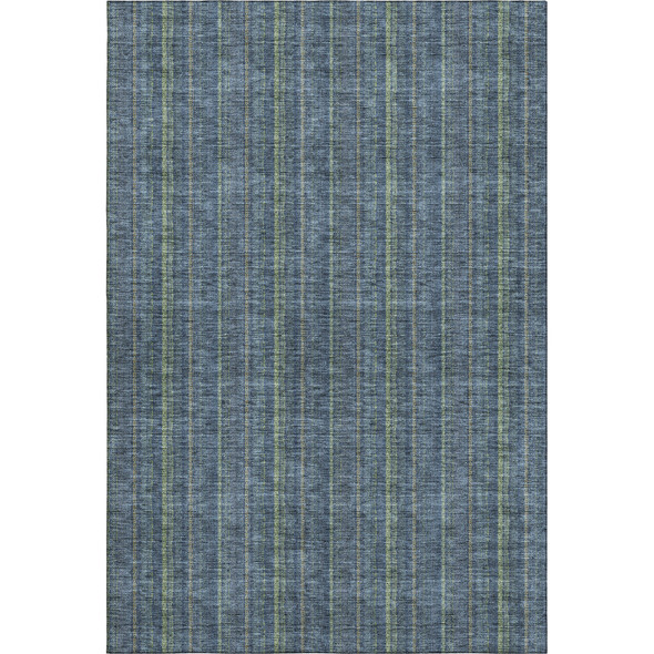 8' X 10' Blue And Green Striped Washable Area Rug With UV Protection