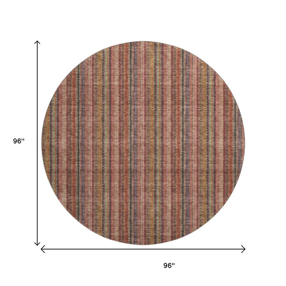 8' Blush Purple And Orange Striped Washable Round Rug With UV Protection