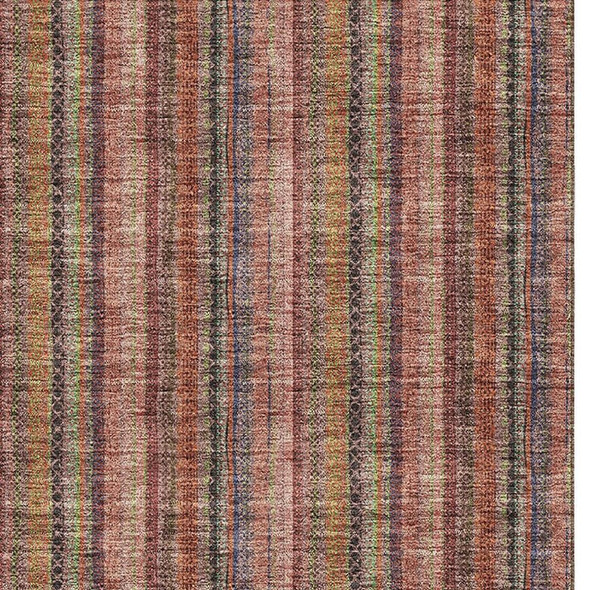 9' X 12' Blush Purple And Orange Striped Washable Area Rug With UV Protection