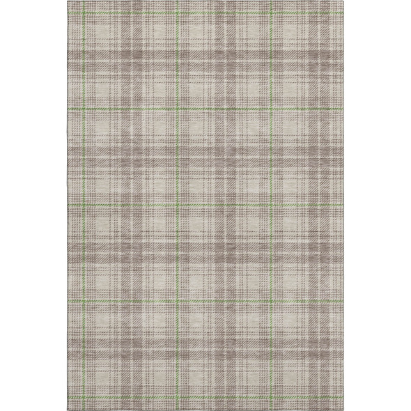5' X 8' Beige Green And Tan Plaid Washable Area Rug With UV Protection