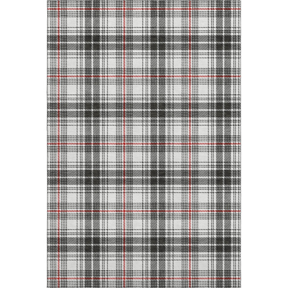 9' X 12' Black Red And Ivory Plaid Washable Area Rug With UV Protection
