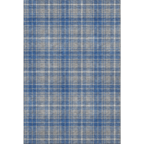 10' X 14' Gray Blue And Ivory Plaid Washable Area Rug With UV Protection