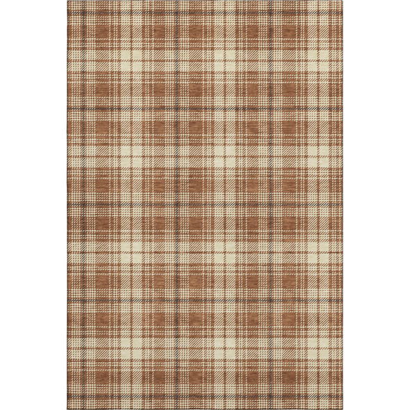 3' X 5' Rust Beige And Brown Plaid Washable Area Rug With UV Protection