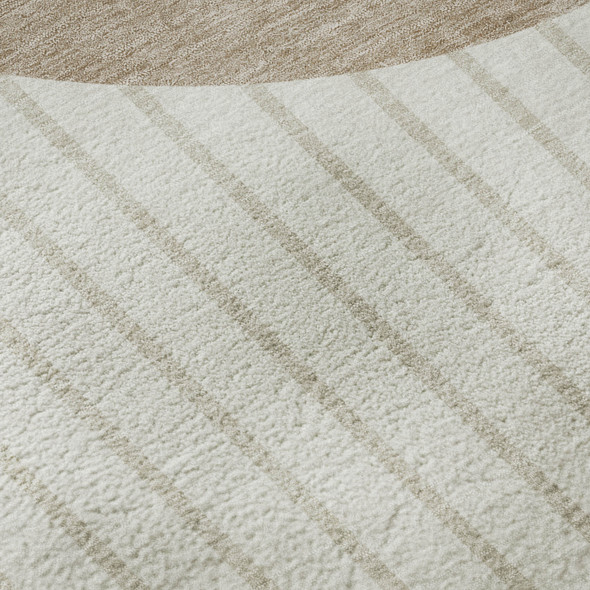 10' X 14' Ivory Beige And Taupe Striped Washable Area Rug With UV Protection