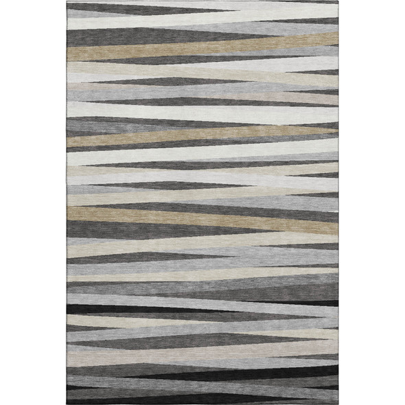 3' X 5' Gray Silver And Beige Striped Washable Area Rug With UV Protection