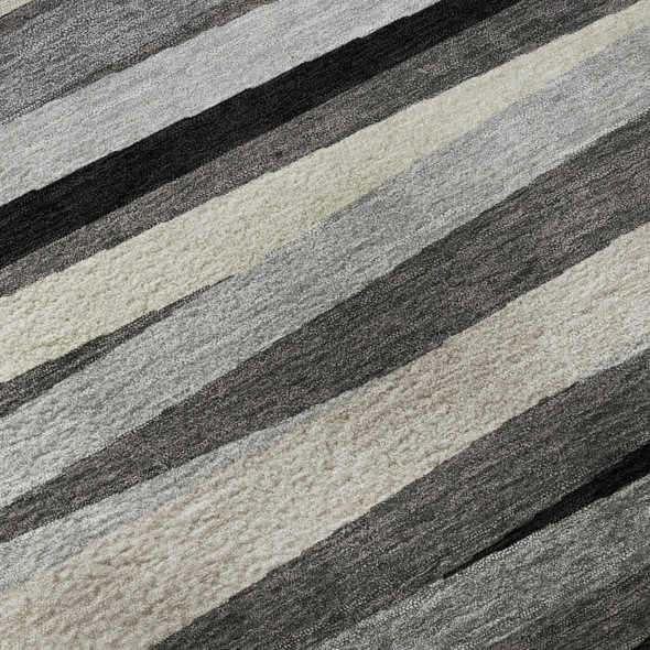 5' X 8' Gray Silver And Beige Striped Washable Area Rug With UV Protection