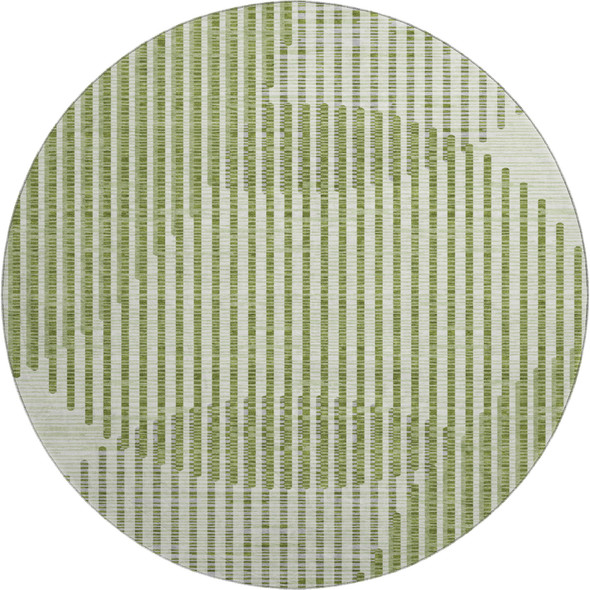 8' Green Ivory And Gray Geometric Washable Round Rug With UV Protection
