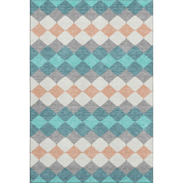9' X 12' Teal Coral And Ivory Geometric Washable Area Rug With UV Protection